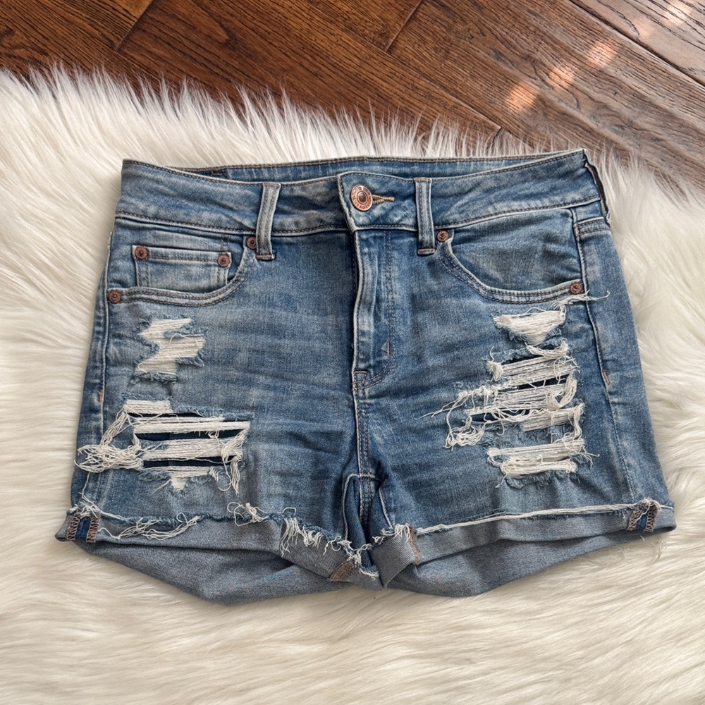 American Eagle Outfitters Blue Distressed Jean Shorts